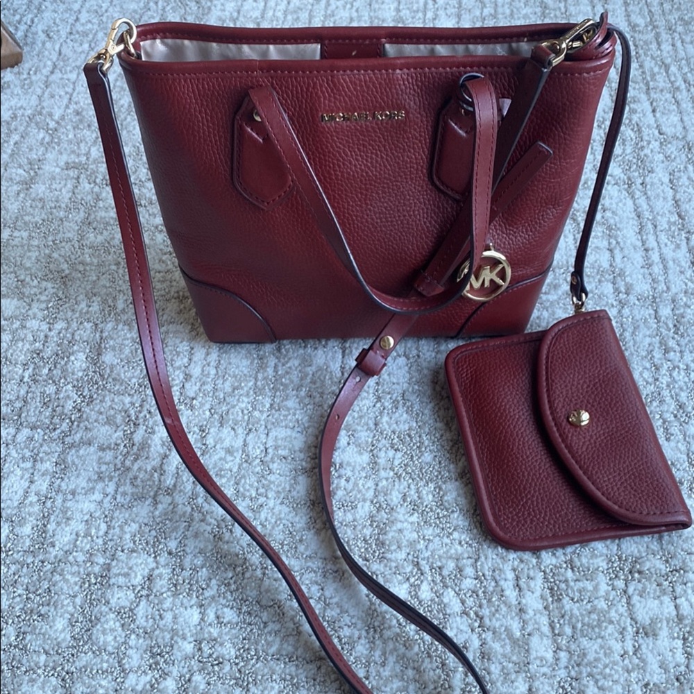 Michael Kors Red Leather Two-Way Handbag and Pouch Set